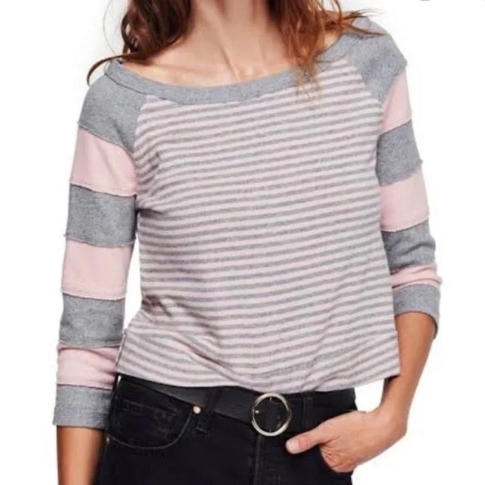 We The Free Sz M First Mate Cotton Striped Elbow Sleeve Top By Free People